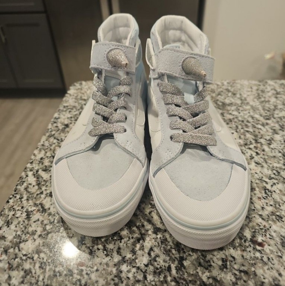 White and cyan unicorn vans. Never been used!